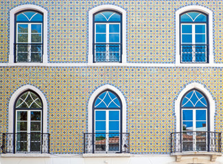 Typical tiled facade seen in Lisbon, Portugal