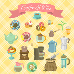 Coffe and tea icons set