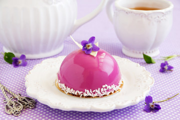 Bush blueberry cake with cream and creamy mousse.