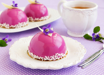Bush blueberry cake with cream and creamy mousse.