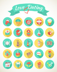 Round Love and Dating Flat Icons with Long Shadows