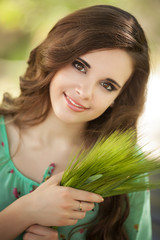Naklejka premium Beautiful woman face summer, skincare girl beauty