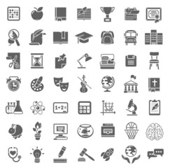 Plain School Icons Monochrome Silhouettes