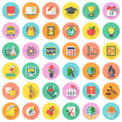 Round vector flat school subjects icons © vectorikart