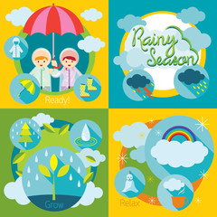 Naklejka premium Rainy Season, Ready, Grow and Relax Set