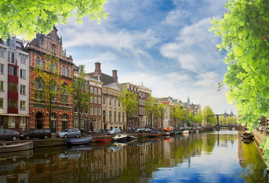 One of canals in Amsterdam, Holland