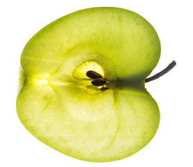 Cuts green apple closeup