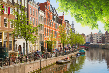 Fototapeta premium One of canals in Amsterdam, Holland