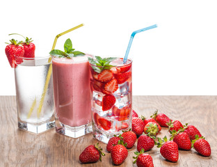 three glasses of strawberry cocktail
