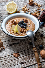 Home porridge with honey.