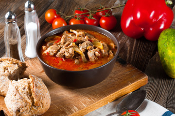 Goulash soup with paprika.