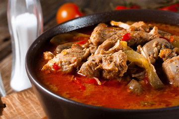 Goulash soup with paprika.