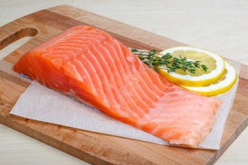 Salted Salmon on the wood background