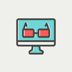 Glasses in computer monitor thin line icon
