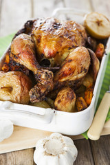 Roasted Chicken with apples and potatoes