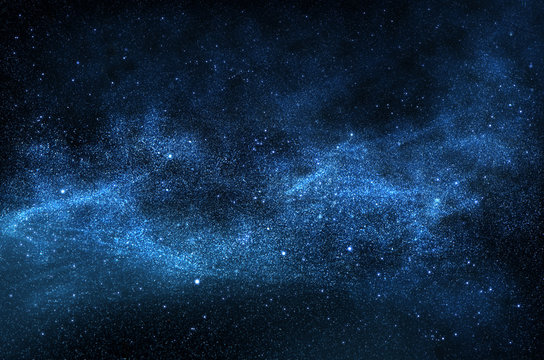 Fototapeta Ciemne nocne niebo z lśnienie gwiazdami i planetami, ilustracja