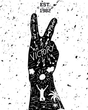Vector. vintage label, victory