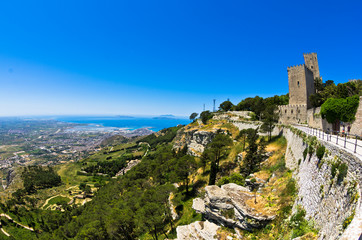 Promenade and viewpoint to famous Egadi islands, Erice, Sicily - obrazy, fototapety, plakaty