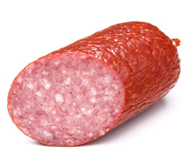 Smoked sausage salami isolated on white background cutout