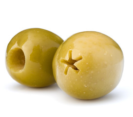 Green olives fruits isolated on white background cutout