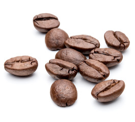 roasted coffee beans isolated in white background cutout