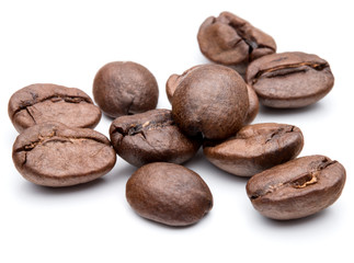 roasted coffee beans isolated in white background cutout