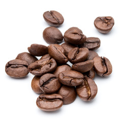 roasted coffee beans isolated in white background cutout