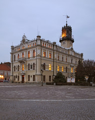 Fototapeta na wymiar Town Hall and market square in Jaroslaw. Poland
