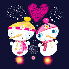 Christmas greeting card with snowman