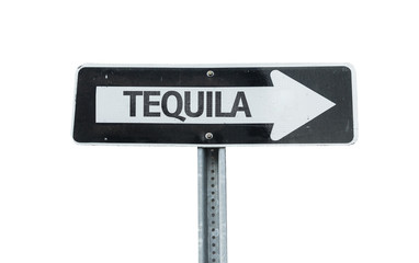 Tequila direction sign isolated on white