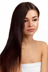 Fashion model with long straight hair