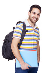Fototapeta premium Handsome smiling student standing on white background