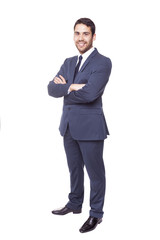 Handsome businessman standing on a white background