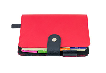 Red Leather diary book isolate on white with clipping path