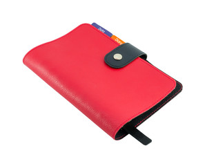 Red Leather diary book isolate on white with clipping path