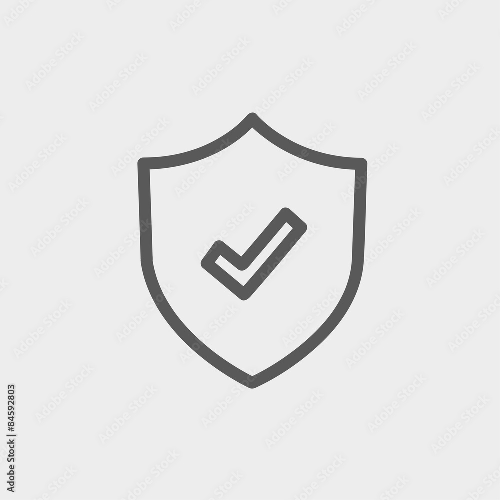Poster shield with check mark thin line icon