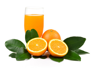 Orange juice and orange isolated on white background