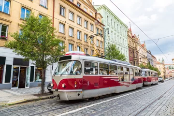 Keuken spatwand met foto Prague red Tram detail, Czech Republic © Sergii Figurnyi