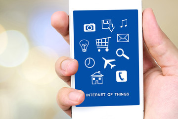 The internet of things on smart phone screen, technology and dig