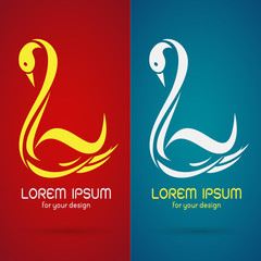 Vector image of an swan design on red background and blue backgr
