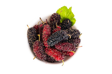 Mulberry with leaf isolated on white background