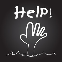 Vector : Help! word over hand in water with White rough Brush st