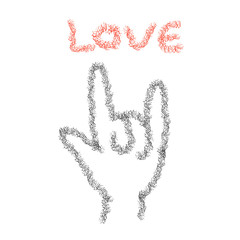 Vector : Love hand sign in doodle pencil brush style, love conce