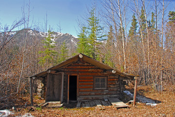 Log cabin in Alaska in Autumn
