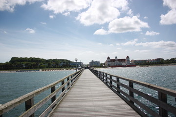 Fototapeta na wymiar Pier Binz - View to Beach of Binz on Rügen Island Baltic Sea 