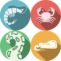Seafood round colored icons