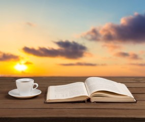 Naklejka premium Book, cup, life.
