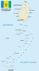 saint vincent and the grenadines map with flag - obrazy, fototapety, plakaty