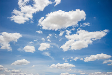 Naklejka na ściany i meble Blue sky with clouds many cubes