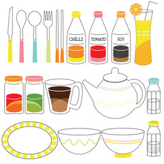 Kitchen Cutlery Doodle cute and cartoon style
